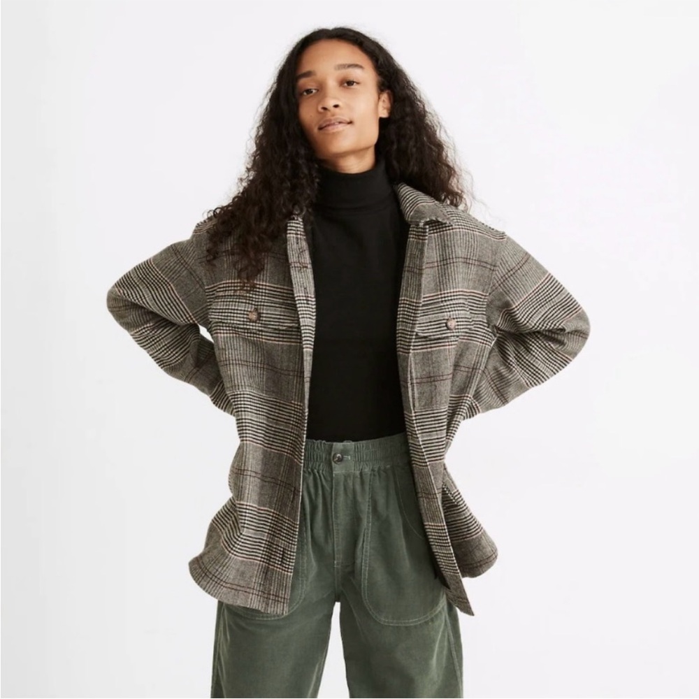 Madewell Cohancy Plaid Bonded Flannel Shirt-Jacket Gray Size Large